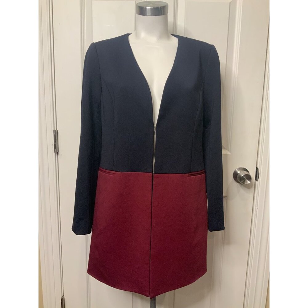 Tahari Blue & Purple Colorblock Midi Suit Jacket, Size 6